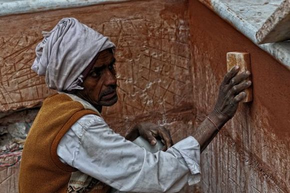 Jaipur - Construction Worker at Palace of the Winds 2010 FEB 15