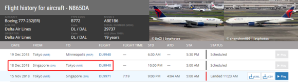 FR24 as of this post showing it departs SIN 12/18, arriving 12/19 in NRT. Subject to change of course.