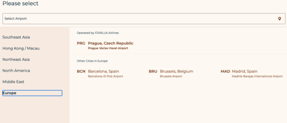Starlux European Destinations