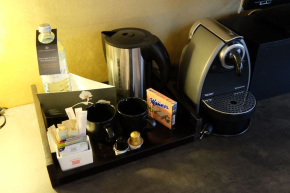 nespresso machine, biscuits 