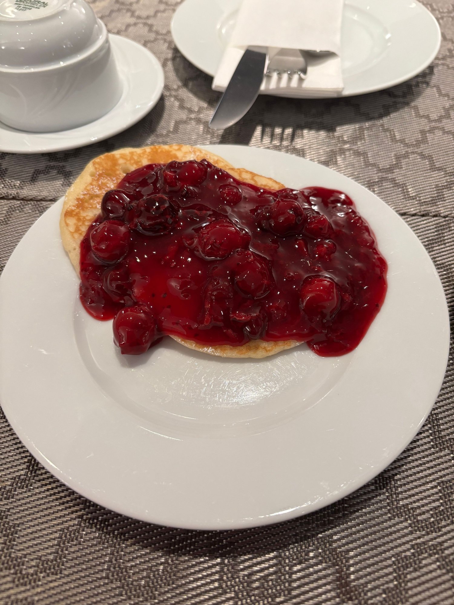Breakfast - amongst other things I feasted on pancakes with cherry compote every morning.