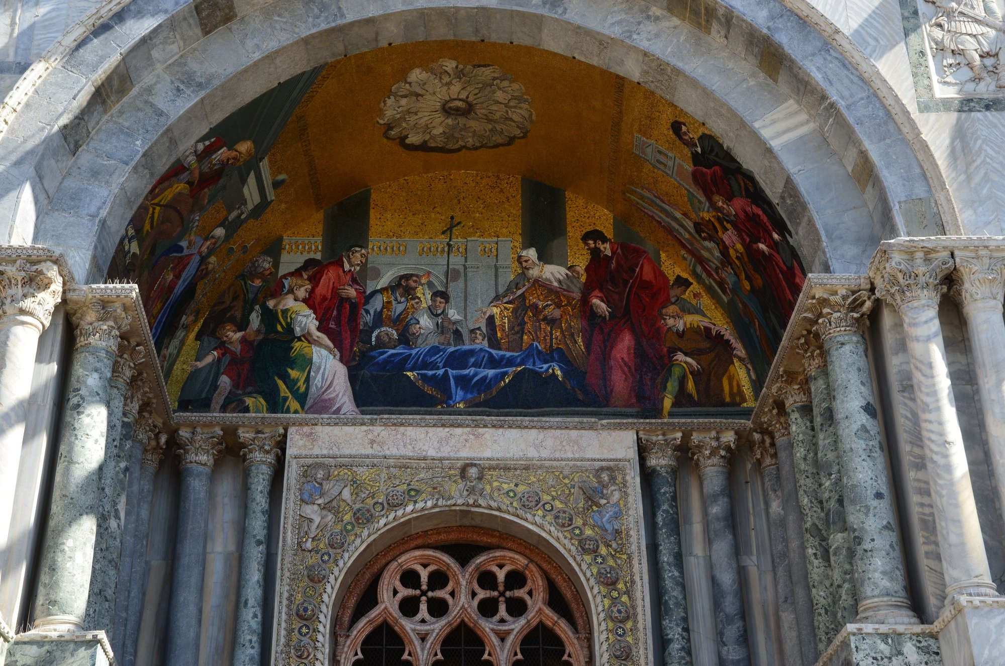 Facade detail of Basilica San Marco