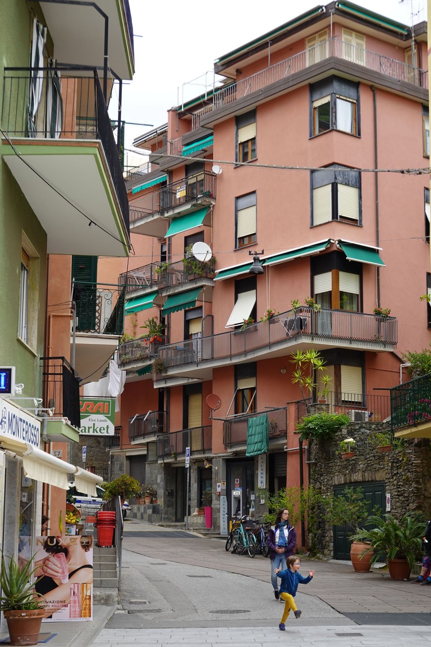 My apartment building, up towards the top of Via Roma in the old town of Monterosso. My apartment is the one just below the satellite dish.