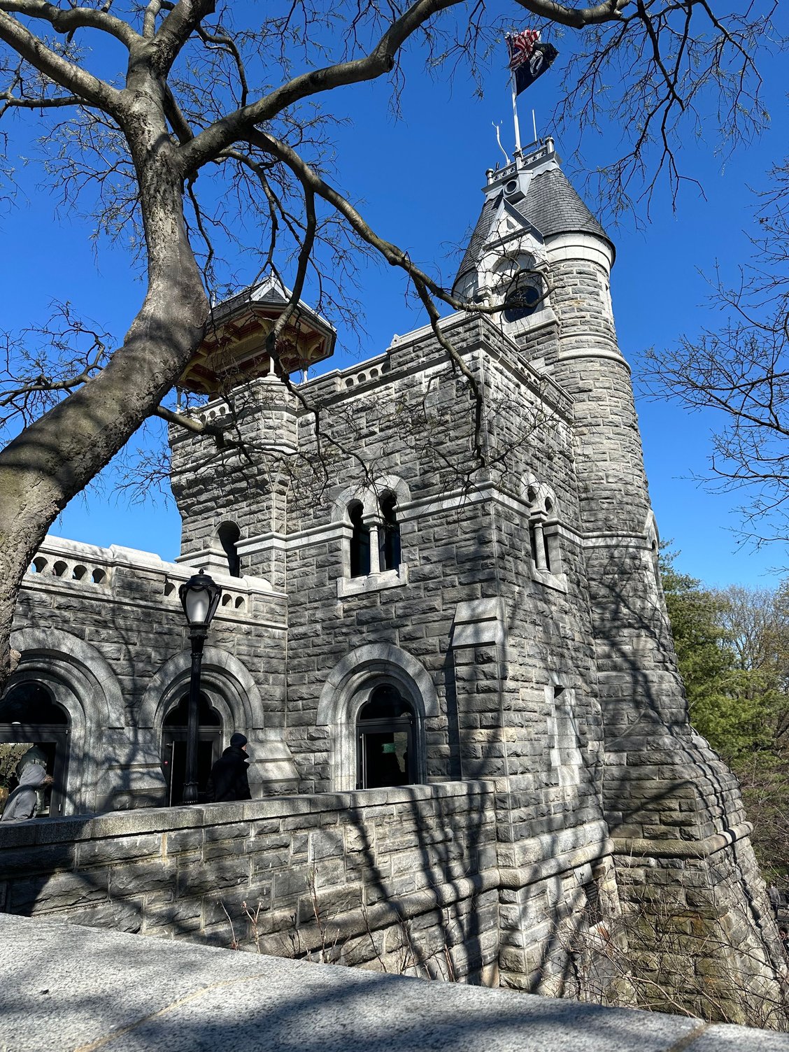 Belvedere Castle where you can find turtles below in pond.