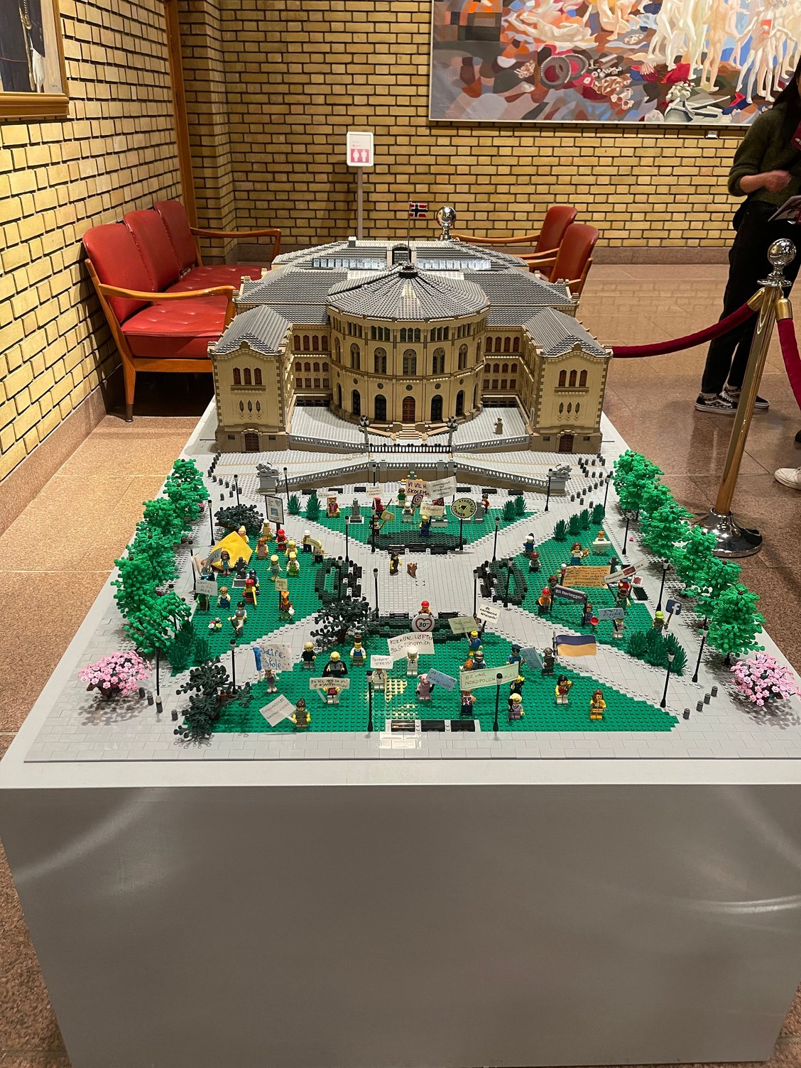 Lego model display of Norwegian Parliament