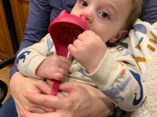 Joyce’s silicon soup ladle was his favorite toy of the evening! So she just got him one for Christmas!!