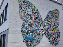 
"Butterfly" across the street from Insomnia, on Havnegata (Norwegian artist Martin Whatso)