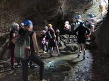 Hiking in a lava cave.  Mt. Etna