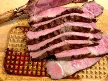 We brought this Cowboy steak to the party which was perfectly sous vide to medium rare and then seared over a hot charcoal grill.