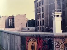 Berlin Wall in 1986 - guards in watch tower. 