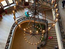 99.9% of everything inside is original, including this three story chandelier weighing 1700 pounds. And it was electric! It had a DC generator in the basement. No expense was spared building and decorating this humongous mansion.