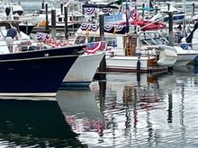 Boats in the Poulsbo, WA harbor getting ready for the 4th. 