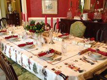 Gold and white china looks a lot less formal with Nutcrackers everywhere.