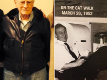 Wearing his flight jacket (grandkids cropped out).  A page from the great album a wonderful woman at the AL put together for him.