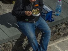 Our patio had true 360 views. Right below, this workman takes his lunch break.