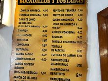 Menu at nearby venta where I went for small meals...a real local place where I discovered the lomo with red lard sandwiches!!!!