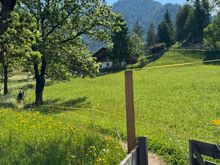 The Santa Maddalena Trail - part of the trail is a narrow path through a farm