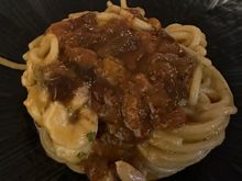 Spaghetti with small shrimp and sea urchin...one of the restaurant's classic dishes.   I asked for bread crumbs on the side.  Our wonderful waiter told me that asking for bread crumbs was fine, as pasta with ricci di mare is often served with them.  But he said, laughing, "Bread crumbs are great, but you obviously know your Italian food.....you would be shocked at how many tourists ask for grated  cheese with their seafood pasta!!  (Definite faux pas, except perhaps in Sardinia)