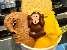 Gelato for dessert. Orange sorbet and chocolate. Delish!