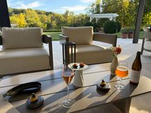 There is a little patio where they serve the amuse bouche before dinner - with a beautiful setting including a wildflower garden