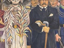 The Catrina with it's creator Jose Guadalupe Posada.  Originally the Calavera Catrina was only a head with the large hat.  Diego added the body in  1946-47, and the rest is history