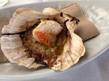 Volandeira, served on a bed of the most exquisite caramelized onions I have ever tasted.....so sweet and flecked with large flakes of salt....this scallop:  I have no words!!!!    