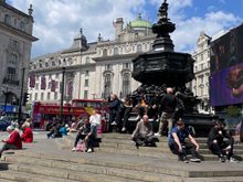 I believe this the God Eros, it sits in the middle of Picadilly Circus. A big magnet for sitting down and getting your photo taken