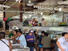Food stand inside market....there were also a few stands selling jugos y aquas....