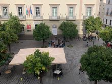 The plaza below our apartment