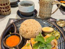 Disappointing hainanese chicken rice-  doesn't taste anything like the standard hainan chicken as this came with a sauce on the chicken. 