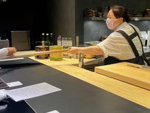 Clever solution to allow safe delivery of each dish across the wide countertop.