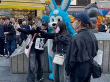 Just south of the Ueno Station is Ameyoko Market street.  I should have taken more pictures, but it's a typical crowded market street selling everything from headphones to raw fish.  Something was happening here with the giant blue bunny.