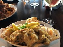 My husband's delicious Ocean Bake dinner at Clam Diggers Restaurant