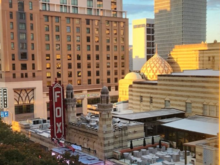Morning sunlight on the Fox and Peachtree street.