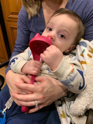 Joyce’s silicon soup ladle was his favorite toy of the evening! So she just got him one for Christmas!!