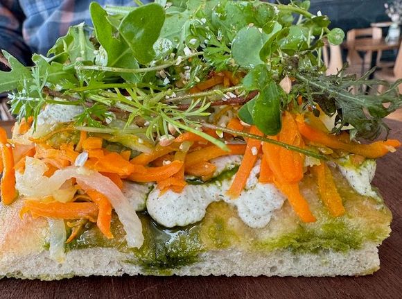 The food here was also a pleasant surprise, including this vegetable focaccia 