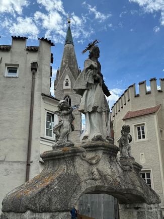 Statue on the Adler bridge, which connects the old town with the even older Stufels neighborhood.