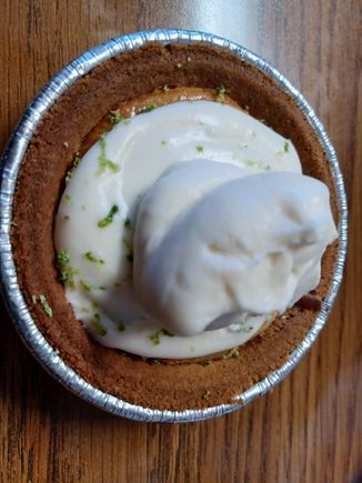 Mini key lime pie with mascarpone topping.