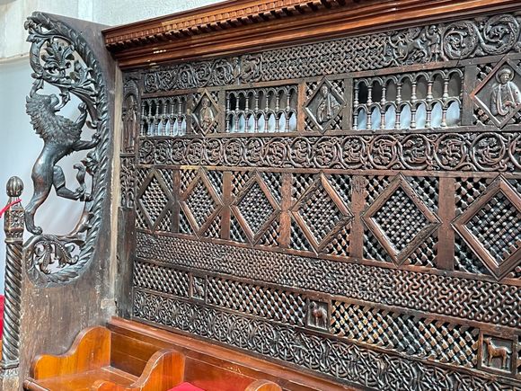 Detail of one of the benches for the choir