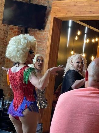 Husband’s former co-worker is the red sequins…Miss Julie Yard. 