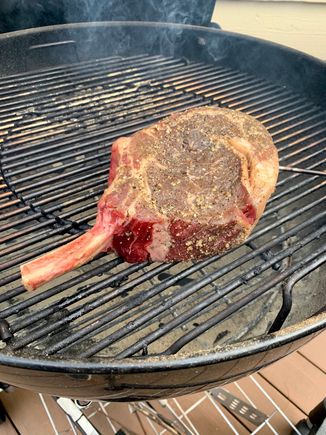 First time I have cooked a cowboy ribeye a.k.a. the Tomahawk. Turned out perfecto.