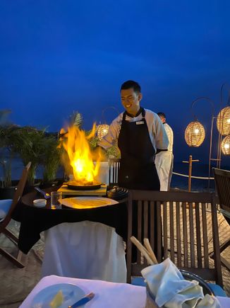 Mr. Gruezi’s dinner - huge shrimp. 