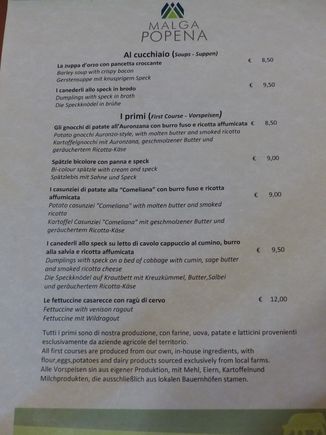Sample page from menu