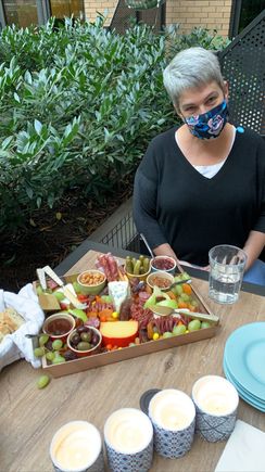 My younger daughter made this gorgeous charcuterie platter for snacks on the older daughter’s new terrace. 