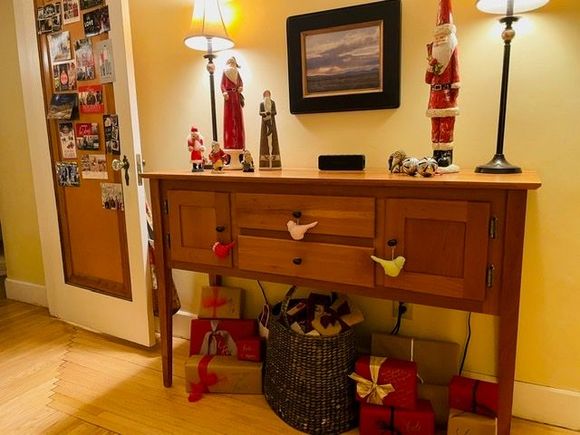 Gifts finally wrapped this afternoon. My husband wraps and I add ribbons and lettering. 