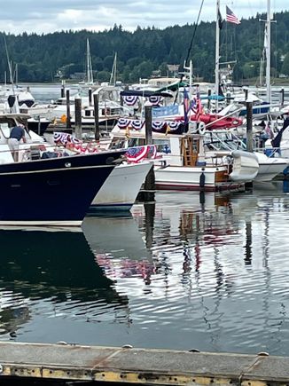 Boats in the Poulsbo, WA harbor getting ready for the 4th. 