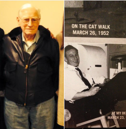 Wearing his flight jacket (grandkids cropped out).  A page from the great album a wonderful woman at the AL put together for him.