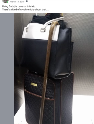 After my first fall, using Dad's well worn wooden cane. 