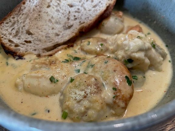 Scallops were welcome on a cold, blustery afternoon.