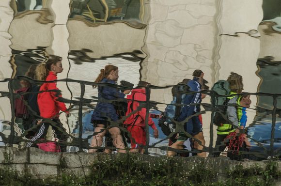 Adolescent students en route to some sporting event on the southern periphery of Quimper. Their line was extremely looooooooooooooooooooooooong.